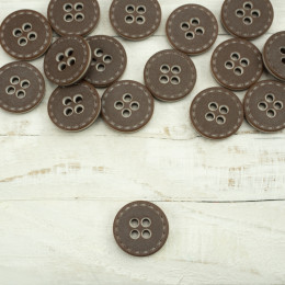 Plastic button with tacking small - brown