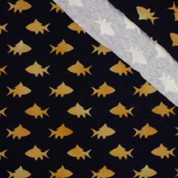 GOLDEN FISH (GOLDEN OCEAN) / dark blue - looped knit fabric