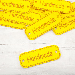 Leatherette label Handmade - yellow
