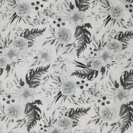 GRAY ROSES - Cotton woven fabric