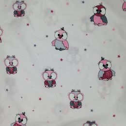 PINK OWLS - Cotton woven fabric