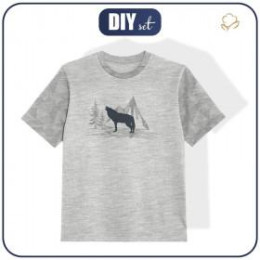 KID’S T-SHIRT (140-146) -WOLF (ADVENTURE)/ melange light grey- single jersey