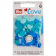 Color Snaps PRYM Love, plastic fasteners 12,4 mm - 30 sets - blue / baby blue / turquoise