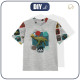 KID’S T-SHIRT- DINO TILES PAT. 6/ melange light grey- single jersey