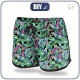 Women’s boardshorts - MINI LEAVES AND INSECTS PAT. 1 (TROPICAL NATURE) / black - sewing set