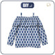 Bardot neckline blouse (VIKI) - WHITE CHAINS (CLASSIC BLUE) - sewing set