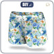 Women’s boardshorts - KINGFISHERS AND LILACS (KINGFISHERS IN THE MEADOW) / white - sewing set