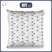 PILLOW 45X45 - GREY HEARTS - Cotton woven fabric - sewing set