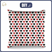 PILLOW 45X45 - HEARTS / red-black - Cotton woven fabric - sewing set