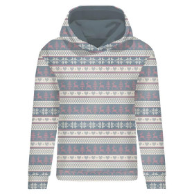 CLASSIC WOMEN’S HOODIE (POLA) - REINDEERS PAT. 3 / grey (NORWEGIAN PATTERNS) - looped knit fabric 