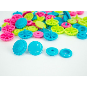Color Snaps PRYM Love, plastic fasteners 13,6 mm - 30 sets - flowers fuchsia / lime / turquoise