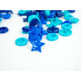 Color Snaps PRYM Love, plastic fasteners 12,4 mm - 30 sets - stars navy / turquoise / blue