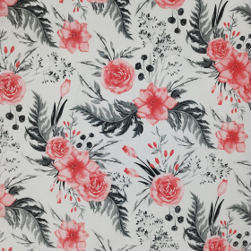 ROSES GRAY LEAVES - Cotton woven fabric