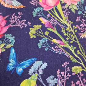 KINGFISHERS AND BUTTERFLIES (KINGFISHERS IN THE MEADOW) / dark blue - looped knit fabric with elastane ITY