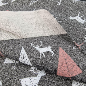 REINDEERS and CHRISTMAS TREES / eco melange - looped knit fabric