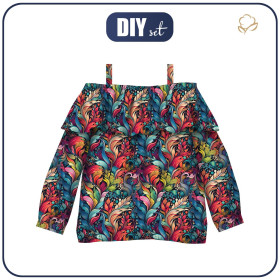Bardot neckline blouse (VIKI) - COLORFUL LEAVES wz. 5 - sewing set