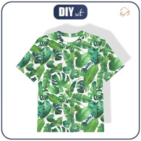 KID’S T-SHIRT - TROPICAL LEAVES pat. 2 / white - single jersey 