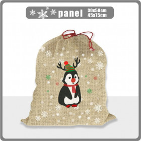 PENGUIN REINDEER / red - jute - Cotton woven fabric panel / Choice of sizes