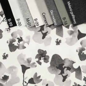 WATER-COLOR FLOWERS pat. 1 (grey) - looped knit fabric