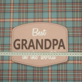 Best Grandpa in the World/ check retro- Cotton woven fabric panel (50cmx75cm)