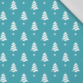 CHRISTMAS TREES WITH STARS / dark turquoise - Cotton woven fabric