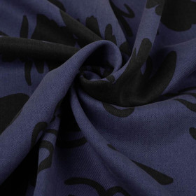 BLACK FLOWERS / dark blue - Lyocell woven fabric