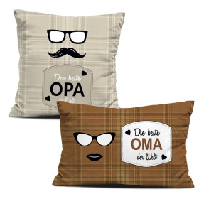 DECORATIVE PILOWS - Der beste Opa / Die beste Oma der Welt / english check- beige