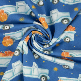 PUMPKINS ON THE PICKUP / GLITTER STARS (PUMPKIN GARDEN) - looped knit fabric