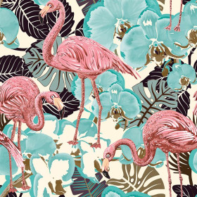 FLAMINGOS AND  MONSTERAS