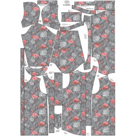 WOMEN'S PARKA (ANNA) - FLAMINGOS AND ROSES / grey - softshell