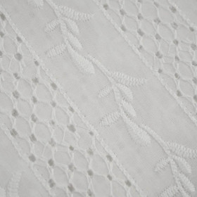 TWIGS / white - Embroidered cotton fabric