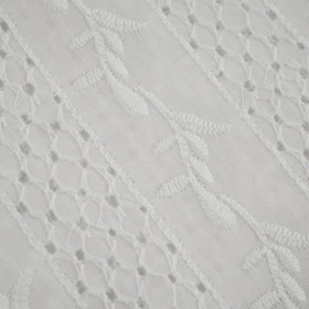 TWIGS / white - Embroidered cotton fabric