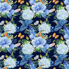 MINI KINGFISHERS AND LILACS (KINGFISHERS IN THE MEADOW) / navy