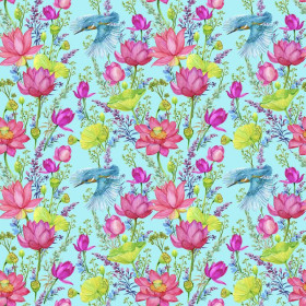 MINI KINGFISHERS AND POPPIES (KINGFISHERS IN THE MEADOW) / aqua