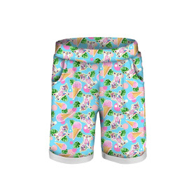KID`S SHORTS (RIO) - UNICORNS AND ICE CREAM /  light blue - looped knit fabric 