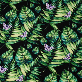 MINI LEAVES AND INSECTS PAT. 4 (TROPICAL NATURE) / black - single jersey 