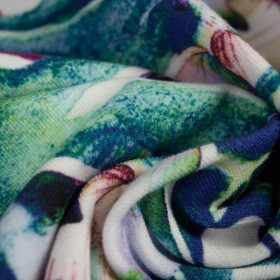 LEAVES AND INSECTS PAT. 5 (TROPICAL NATURE) / white - looped knit fabric