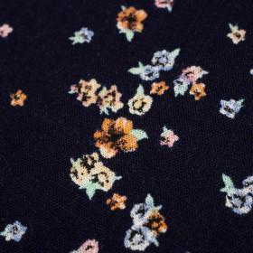 SMALL FLOWERS / navy - Viscose with linen weave
