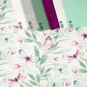 BUTTERFLIES MIX PAT.1 (WATER-COLOR BUTTERFLIES) - looped knit fabric