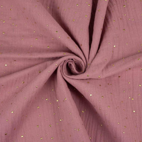 GOLDEN DOTS / LIGHT HEATHER - Cotton muslin