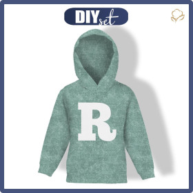 KID'S HOODIE (ALEX) - "R" / acid wash modern mint - looped knit fabric