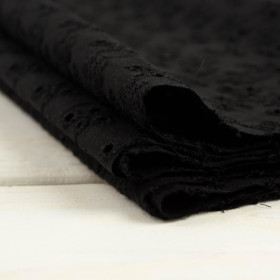 FLOWERS / black - Embroidered cotton fabric