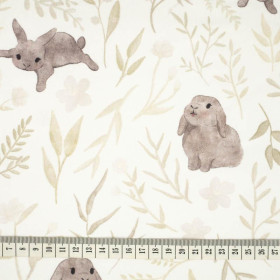 GREY BUNNIES pat. 1 (PASTEL BUNNIES) - looped knit fabric