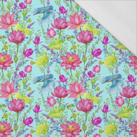 MINI KINGFISHERS AND POPPIES (KINGFISHERS IN THE MEADOW) / aqua - single jersey with elastane 