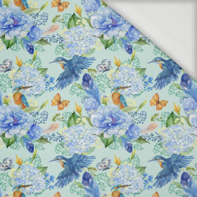 MINI KINGFISHERS AND LILACS (KINGFISHERS IN THE MEADOW) / light blue - Viscose jersey