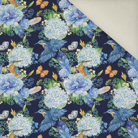 MINI KINGFISHERS AND LILACS (KINGFISHERS IN THE MEADOW) / navy- Upholstery velour 