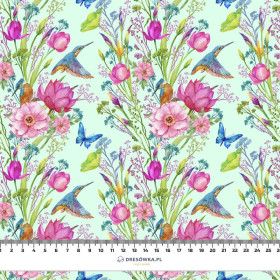 MINI KINGFISHERS AND BUTTERFLIES (KINGFISHERS IN THE MEADOW) / mint - single jersey with elastane 