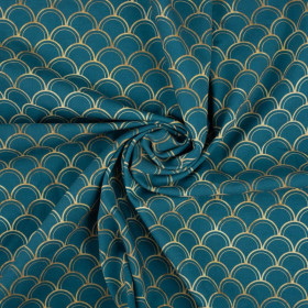 GOLDEN FISH SCALES pat. 2 (GOLDEN OCEAN) / sea blue - looped knit fabric