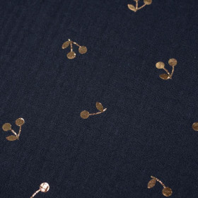 GOLDEN CHERRIES / navy - Cotton muslin