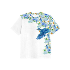 KID’S T-SHIRT - KINGFISHERS AND LILACS (KINGFISHERS IN THE MEADOW) / white - single jersey